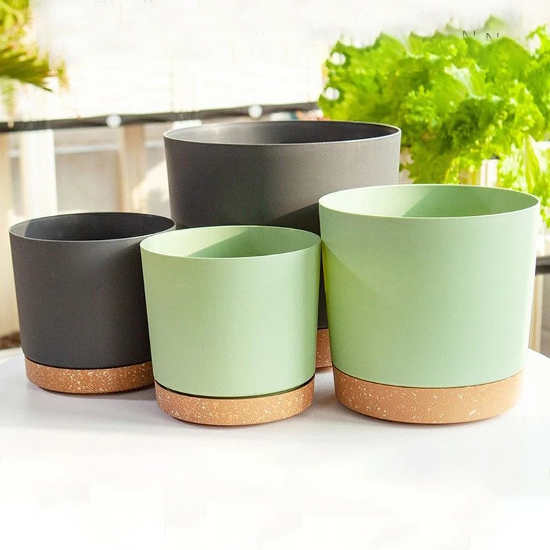 pots fleurs plastique modernes vert clair foncé gris drainage balcon jardin 165cm 145cm 25cm