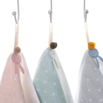 serviette coton bébé rapide absorption noël rose clair vert pastel gris clair points blancs