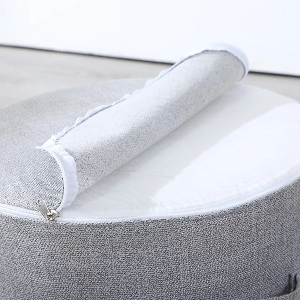 coussin rond lin mousse pu amovible lavable couleur beige orange décoration zen