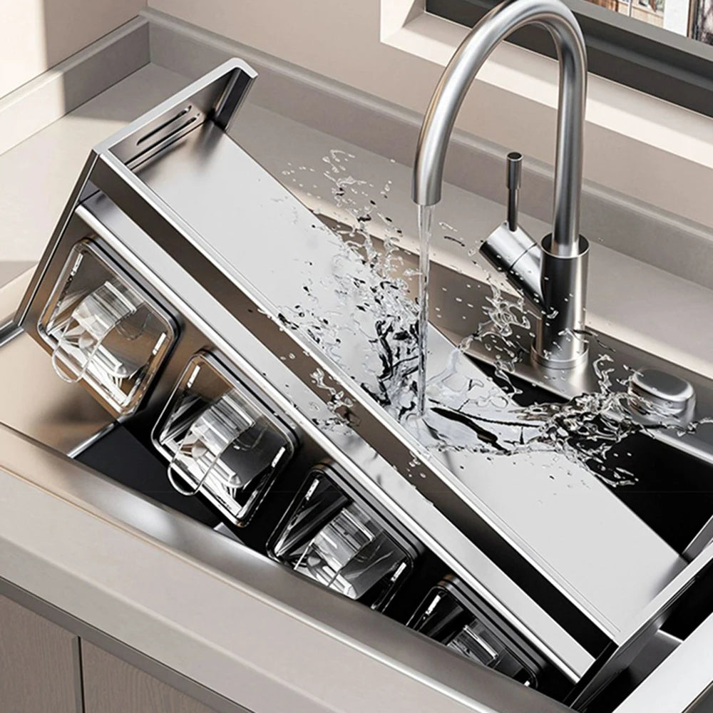 rangement condiments gris transparent moderne acier brillant fixations murales conteneurs couvercles multifonctionnels