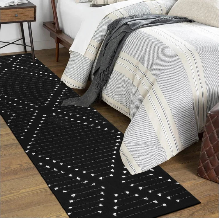 tapis moderne ethnique motifs géométriques floraux antidérapant extérieur intérieur polypropylène polyester rouge noir grisclair