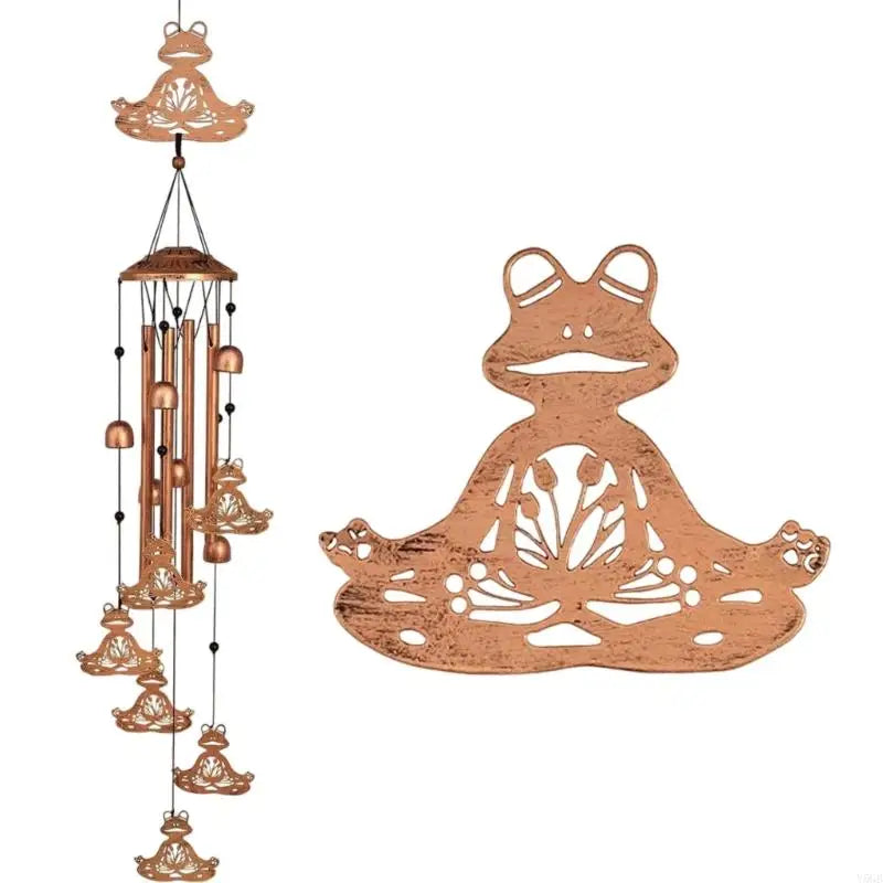 cloche vent artisanale cuivrée oiseau papillon grenouille crochet jardin thérapie sonore