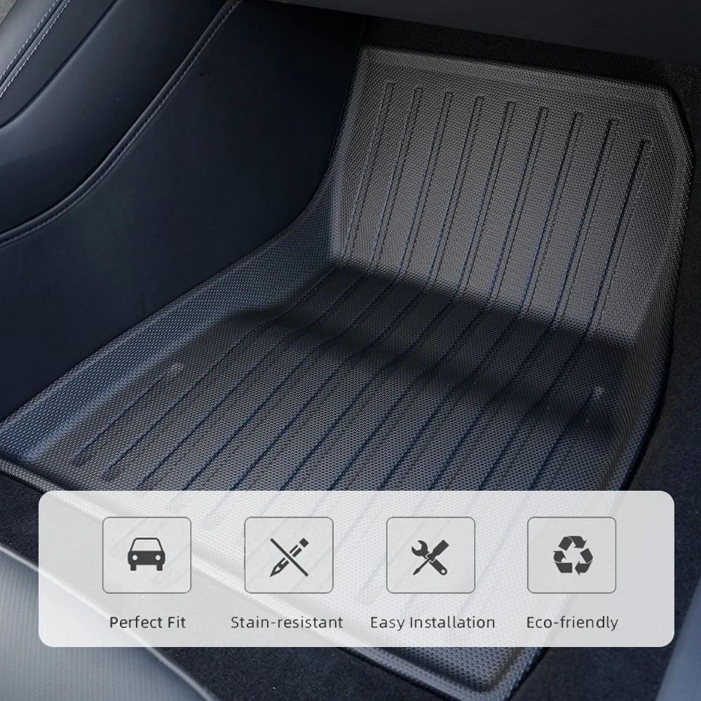 tapis sol voiture tesla model noir rayures horizontales moderne antidérapant imperméable