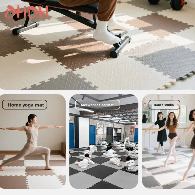 tapis sol modulable caoutchouc gris noir blanc carreaux géométriques antidérapant exercices maison