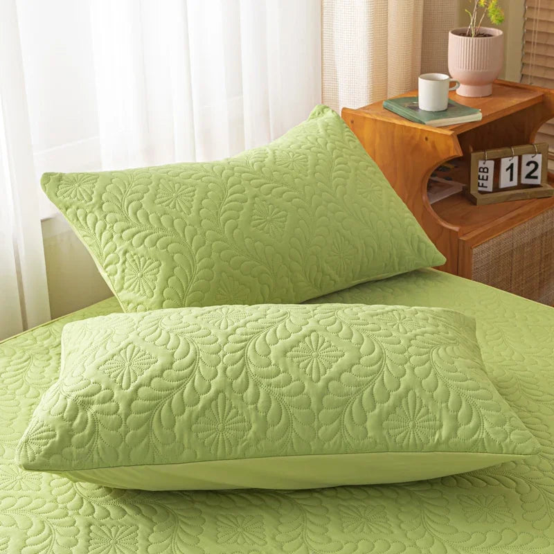 taies d'oreiller broderie feuilles fleurs vert clair imperméable polyester classique 74cm simple respectueux environnement