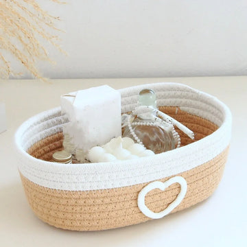 panier rangement corde coton tissée motif coeur blanc gris beige décoratif