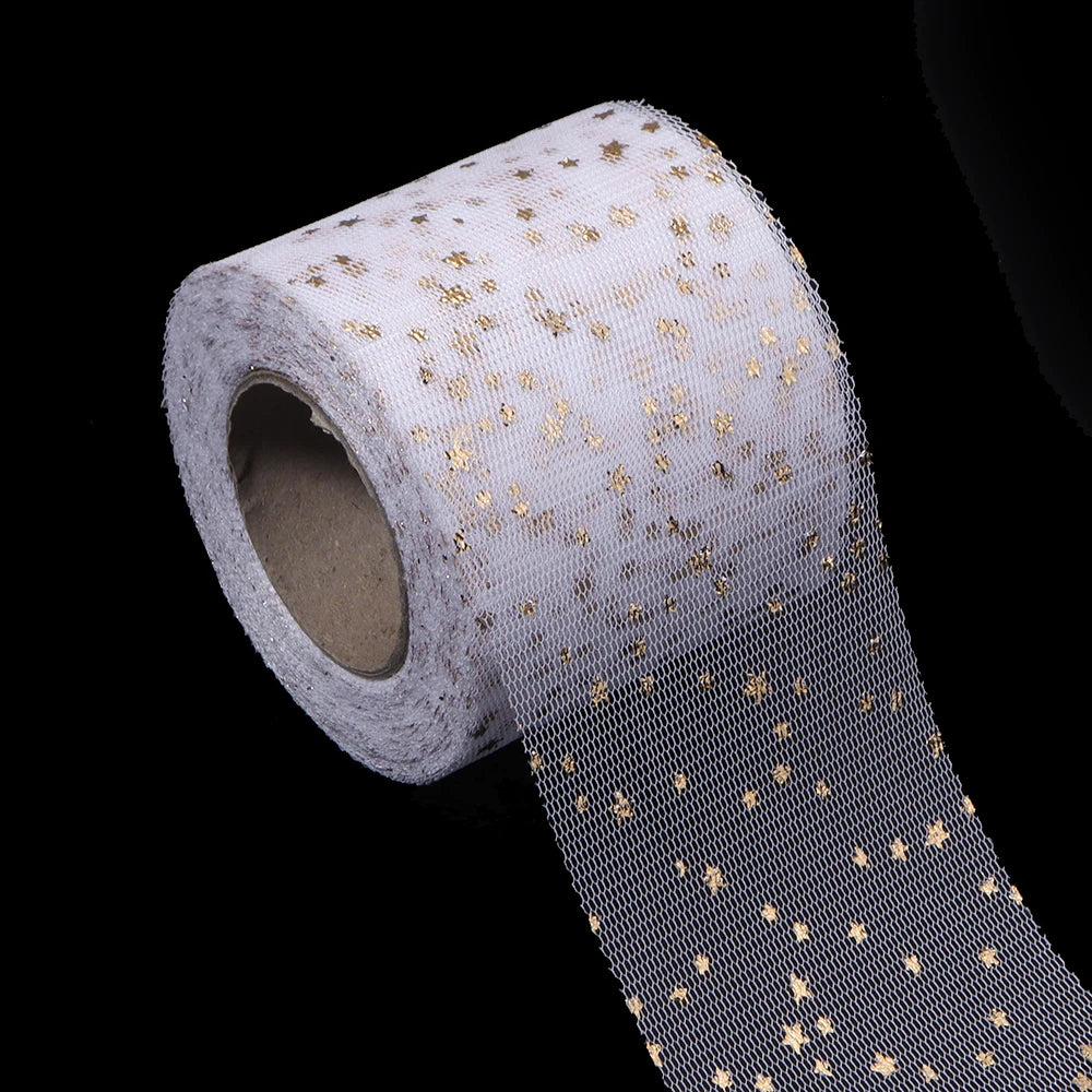 ruban polyester étoiles dorées transparent festif bleu rose rouge vert noir gris beige