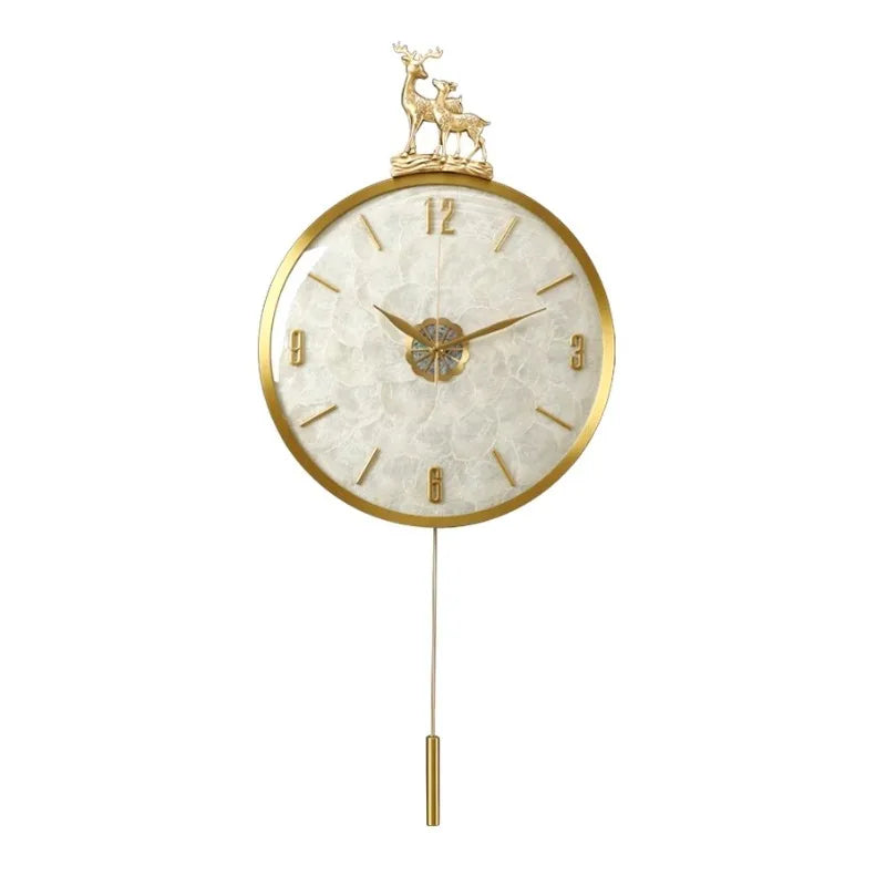 horloge murale moderne or marbrure pendule cerfs décoration élégante aiguilles métal fixations murales