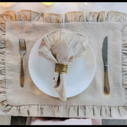 serviette table lin beige gris rose bleu blanc franges rustique élégante dimension 30x45cmversible