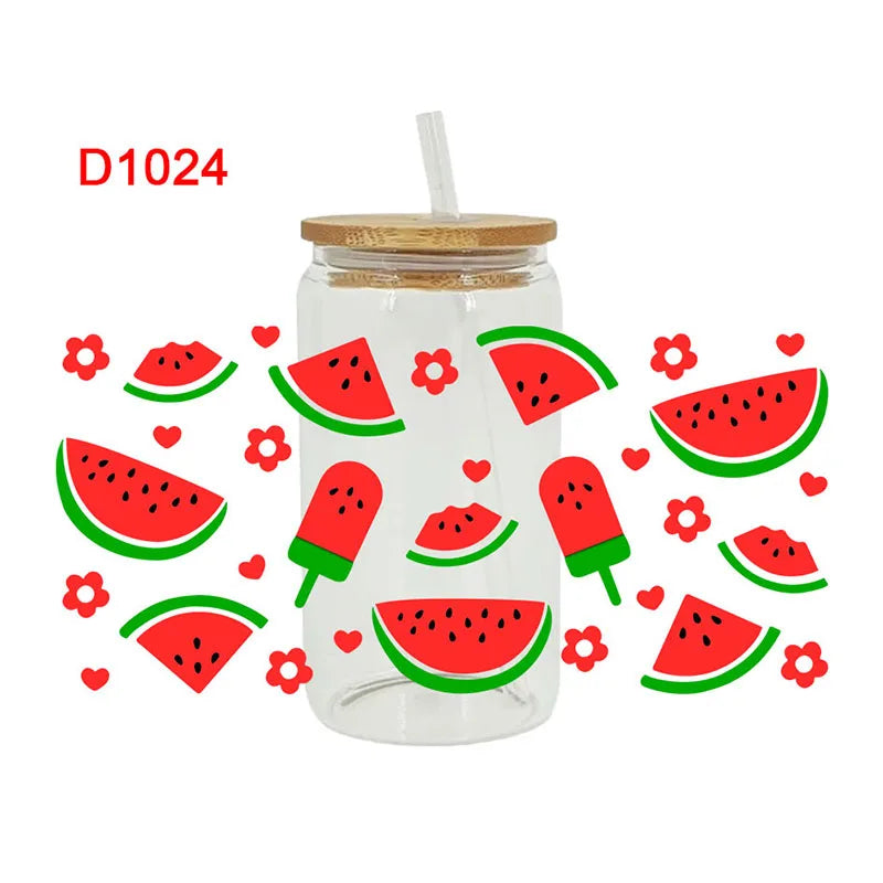 autocollants décoration diy fruits fleurs transparent tropical bouteille verre couvercle paille