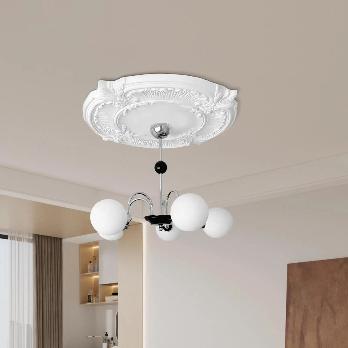 decoratif blanc ornements sculptes classique decor opacite elegante sure familial