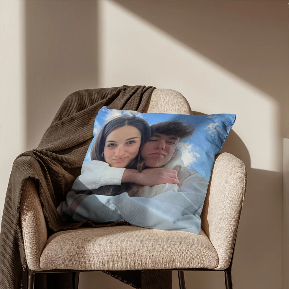 coussin carré moderne photo personnelle bleu clair blanc non amovible lavable adultes