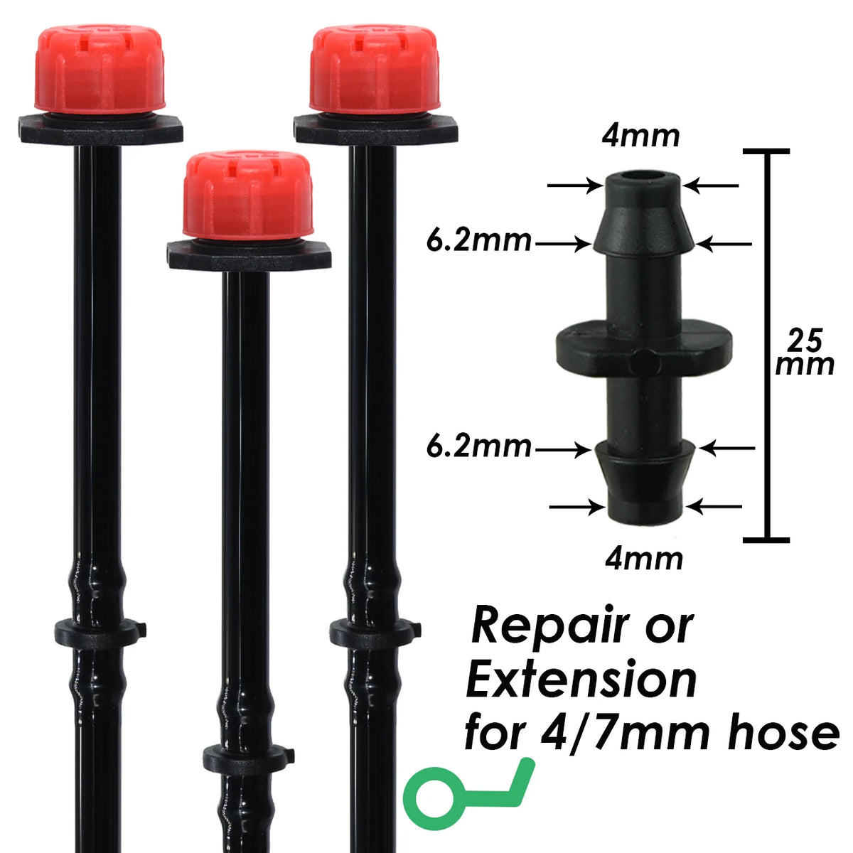 connecteurs irrigation tuyaux 4mm 6.2mm noir rondelles rouges pratique robuste jardinerie fleur