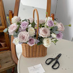 paniers osier tressés marron clair traditionnels réutilisables poignées inclusées fleurs