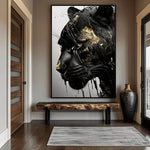 toile d'art abstraite contemporaine noire blanche dorée murale horizontal sans cadre