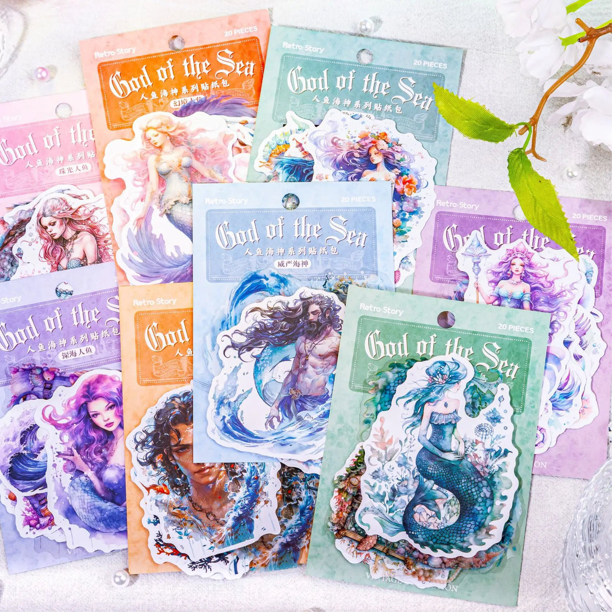 autocollants sirènes mer bateau corail bijoux bleu vert rose blanc transparents illustratifs 20pcs