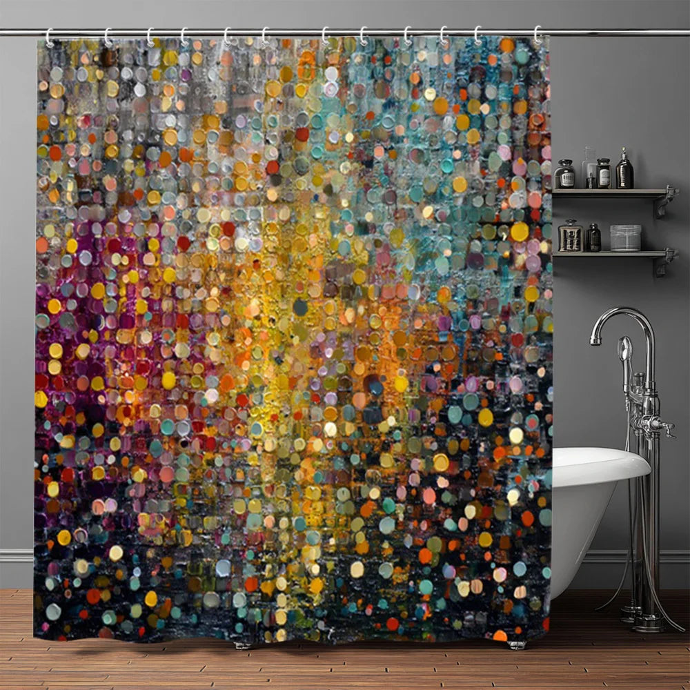 rideau douche moderne multicolore points abstraits polyester opaque métalliques salle bain