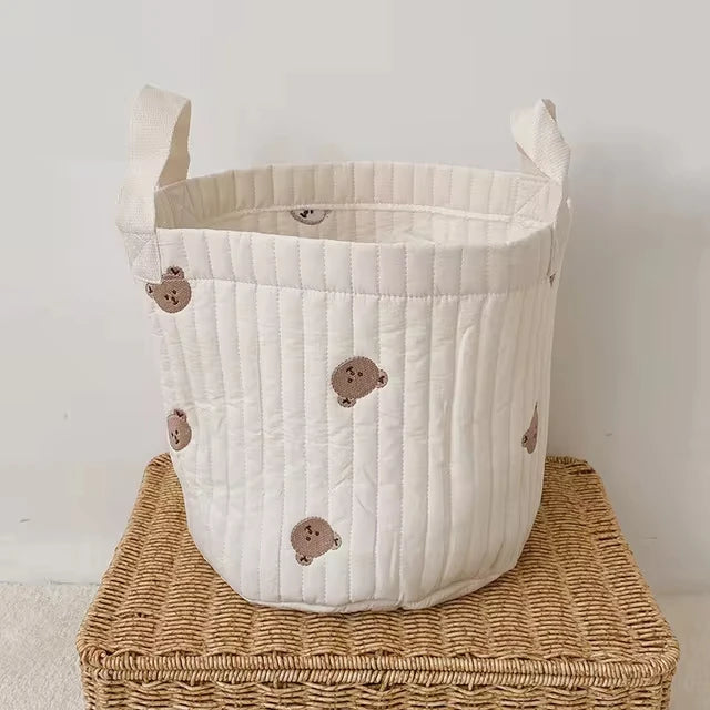 paniers brodés ours feuilles coton respectueux environnement multi usage salon opacité doux poignées tissu