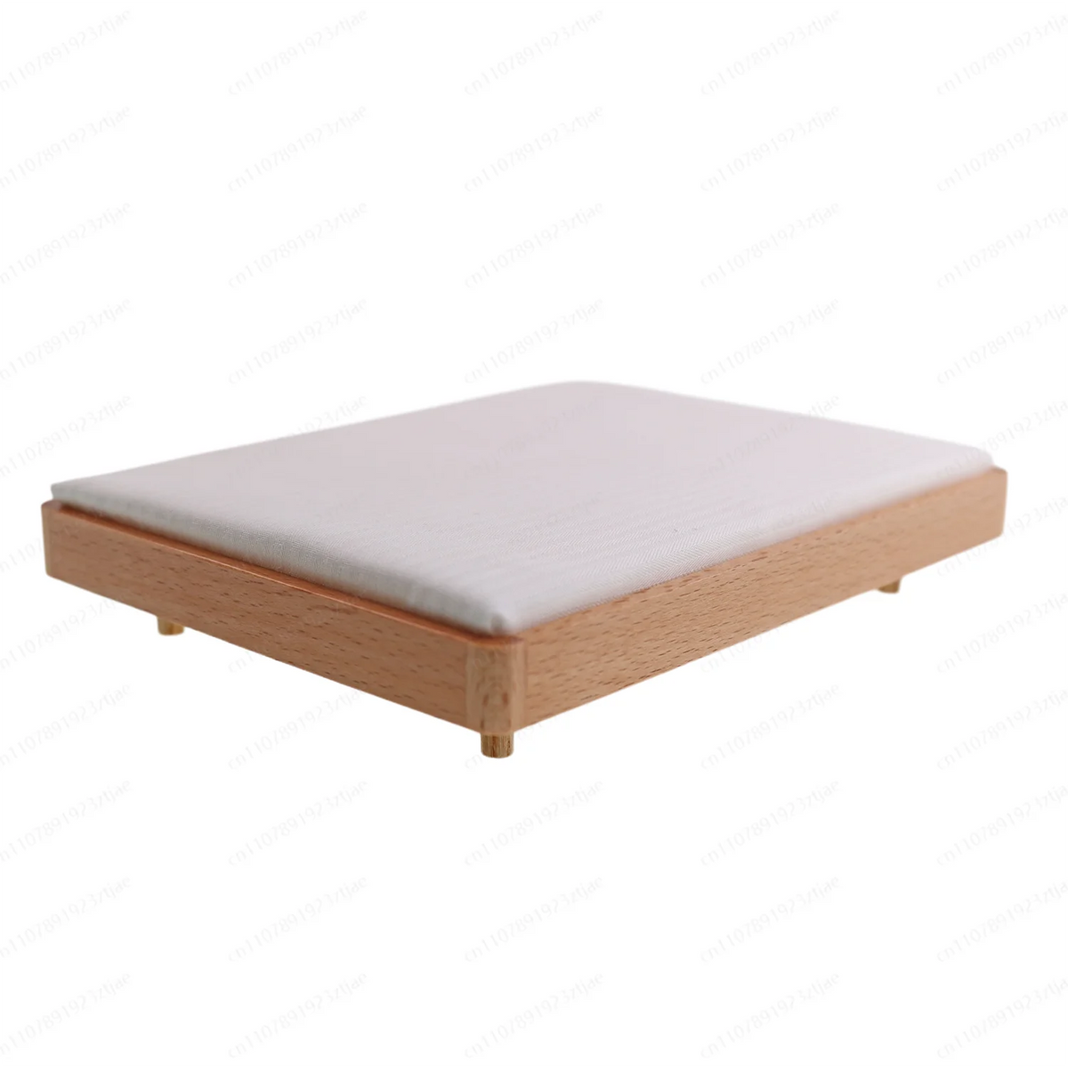lit miniature moderne maison poupée bois blanc tête lit matelas couette oreillers lampe tableau