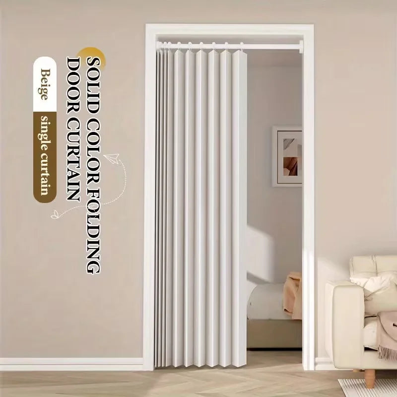 rideau plissé moderne porte intérieure beige clair tissu texturé plis verticaux opacité variable barre