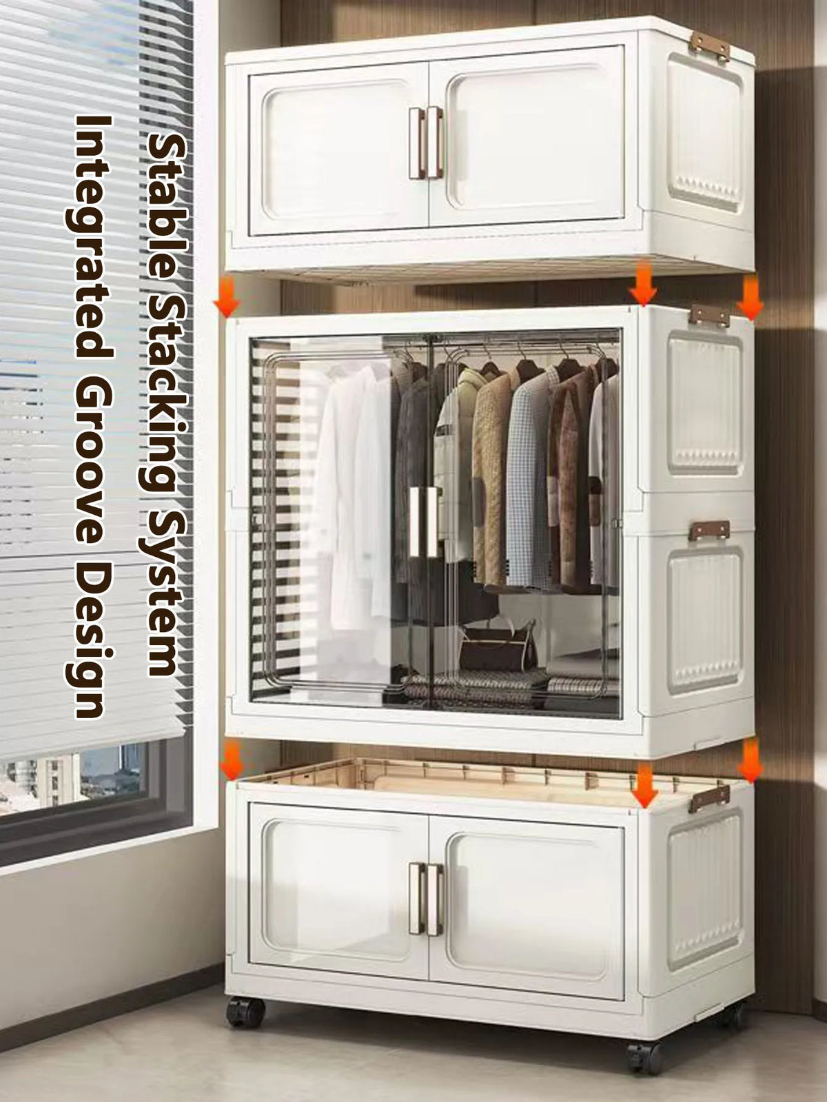 armoire rangement blanc moderne classique verres transparents tiroirs étagères vêtements toilette roulettes