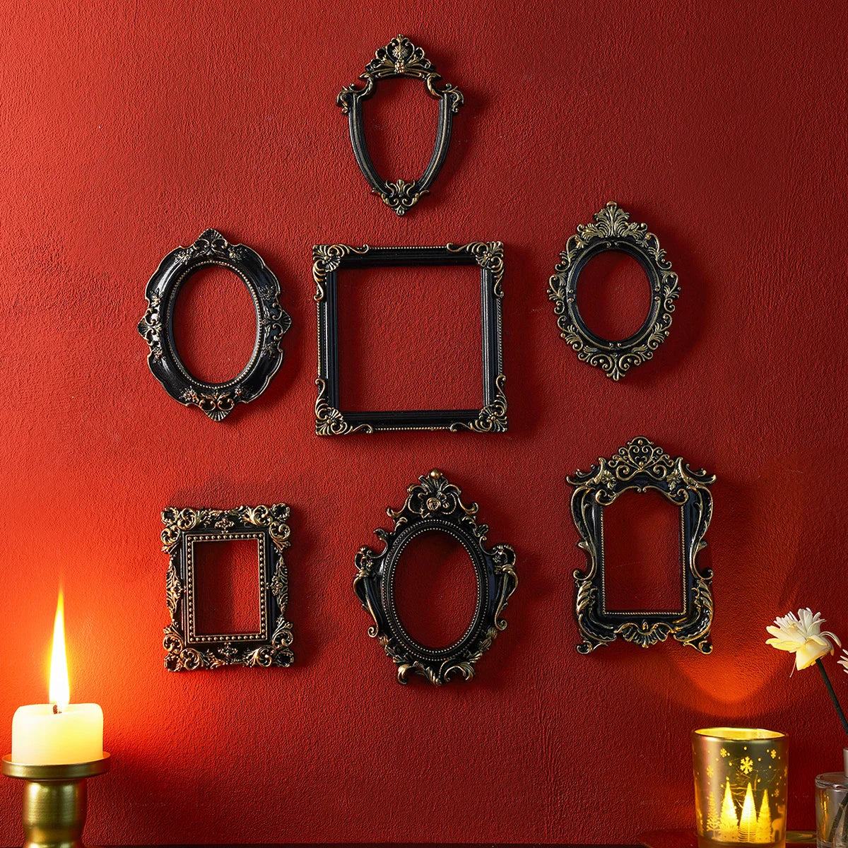 cadre decoratif resine noir or ornements baroques classique boucles deco murale erotique erotique erotique