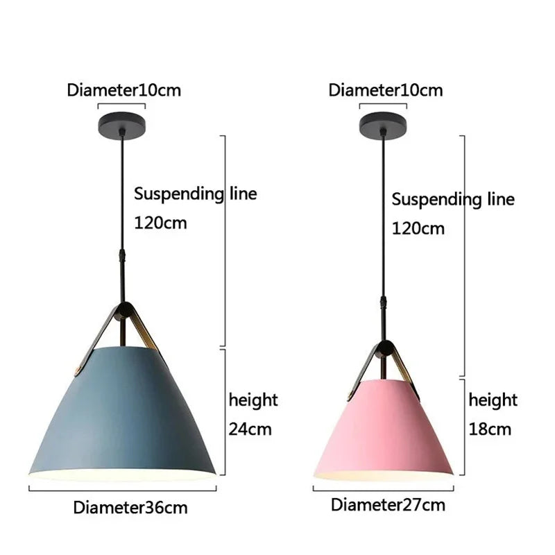suspension lumineuse moderne conique mat noir gris rose câble cuir douille électrique