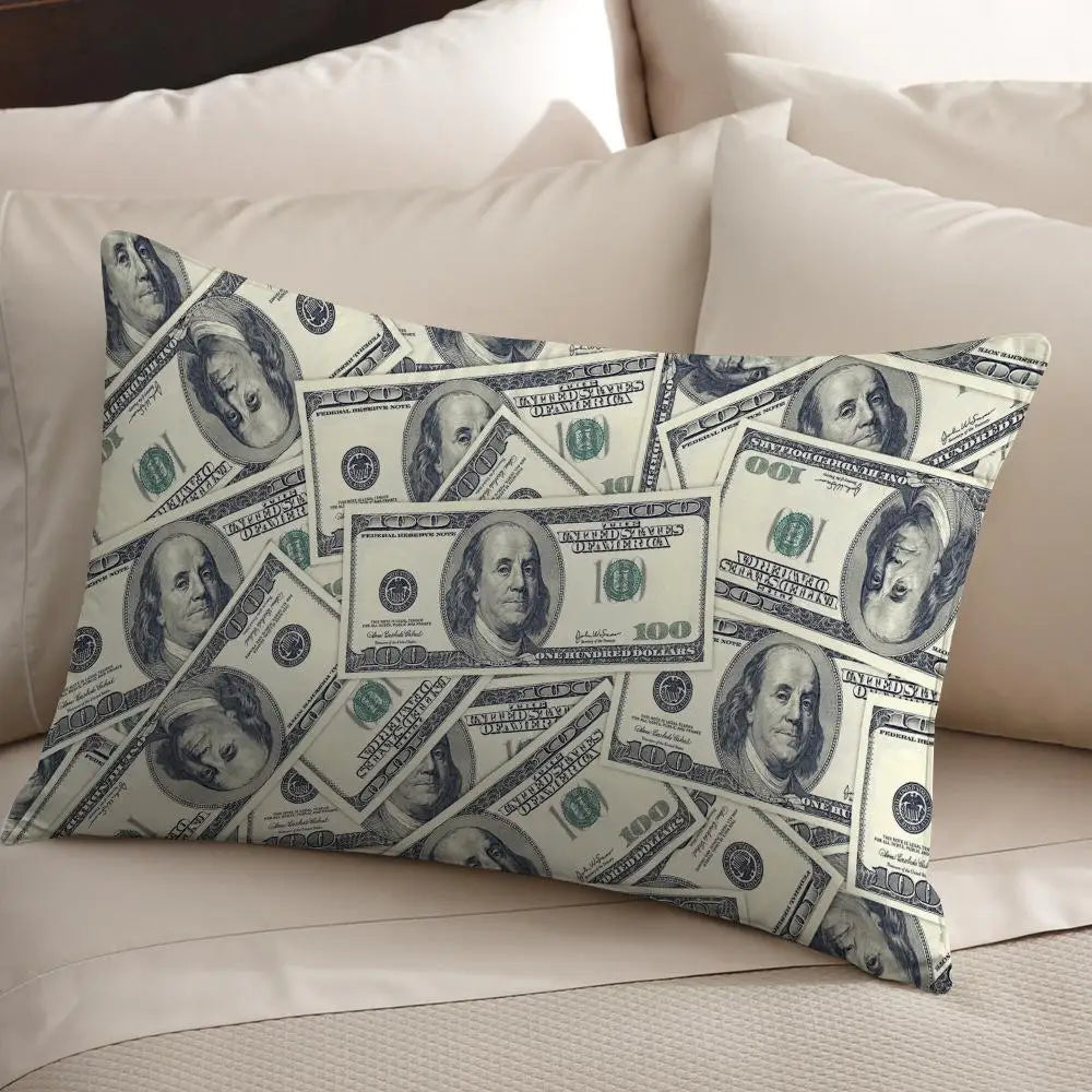 housse coussin motif dollar moderne vert blanc bleu imprimé polyester coton fixation lit décoration