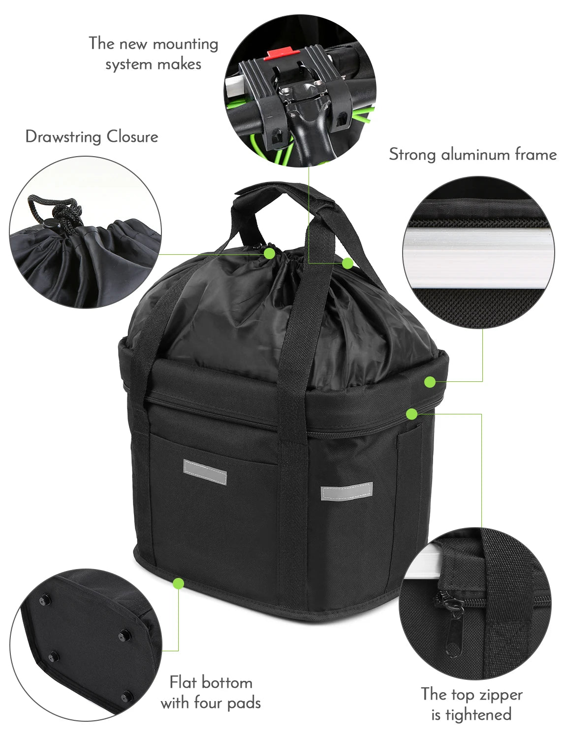 panier vélo pliable noir animal tissu texturé utilitaire guidon chien décontracté monté cadre