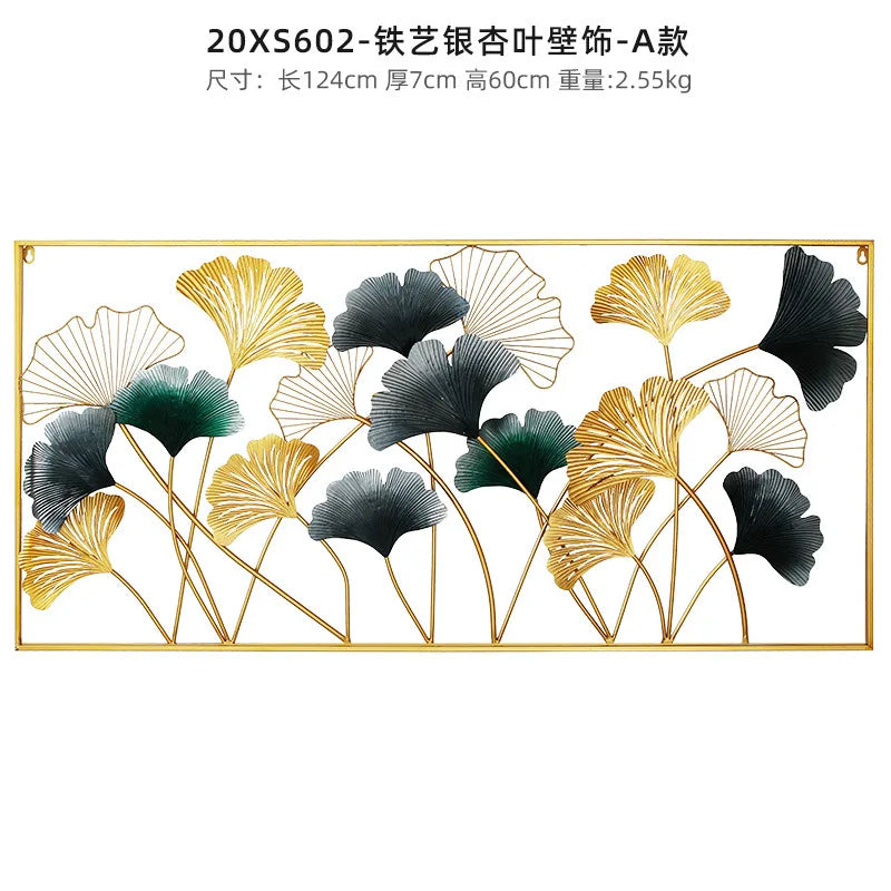 décoration murale métal feuilles ginkgo or noir moderne élégante art asiatique fixations chambre coucher