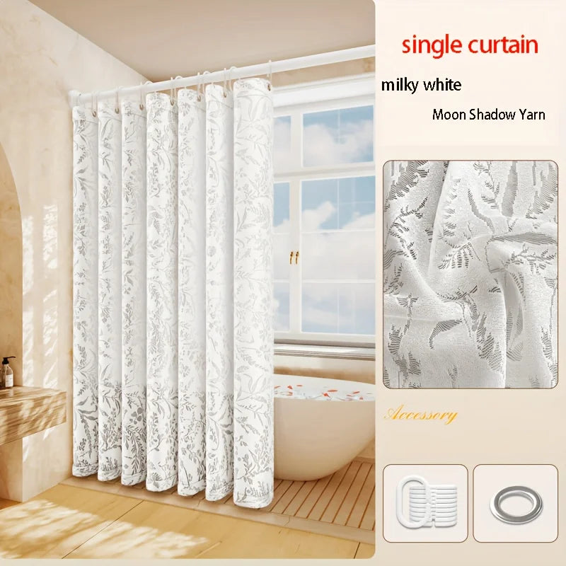 rideau douche imprimé floral beige clair semi transparent classique anneaux métalliques polyester relief