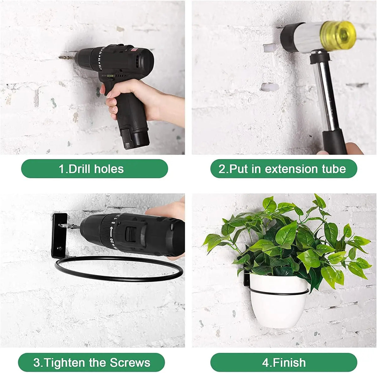 support mural pots fleurs noir rond lisse moderne vis noires expansion tubesextérieurintérieur