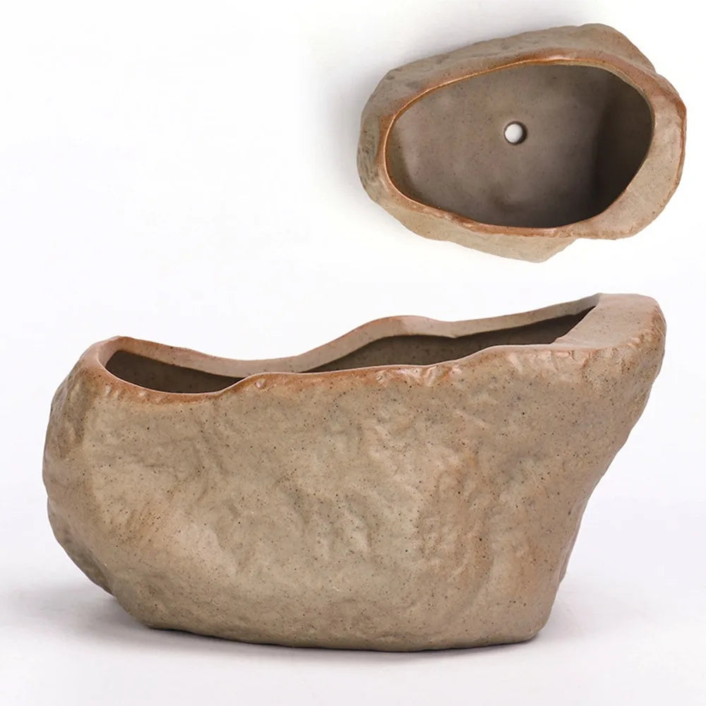 pots céramique succulentes aspect pierre naturelle moderne rustique drainage marron gris
