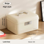 boîte rangement verrouillable double couche haute capacité réutilisable beige rouge vert classique poignée métallique