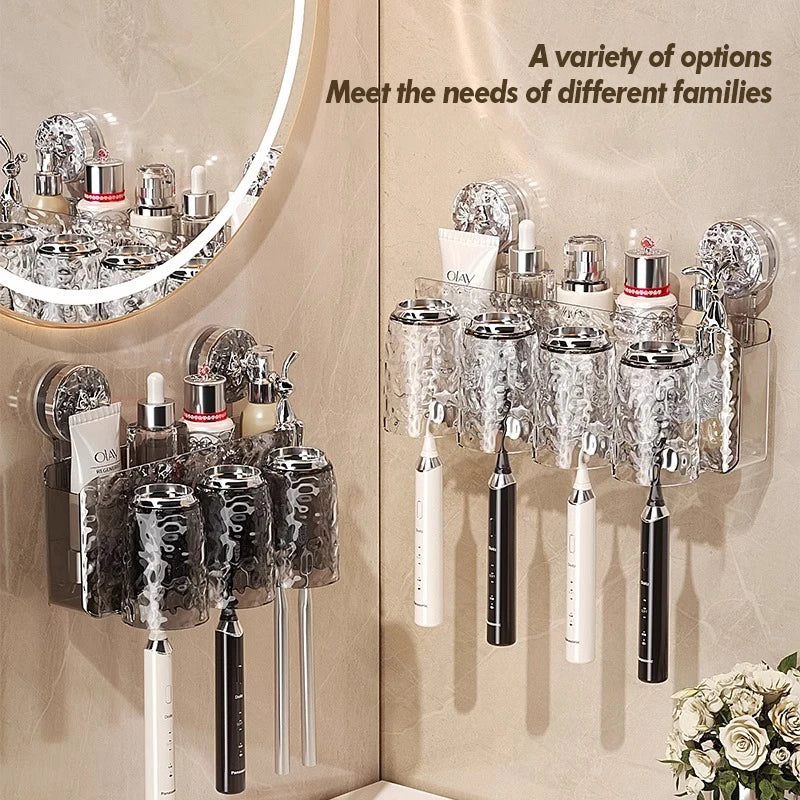 porte produits mural transparent texturé moderne ventouse brosses dents salle bain