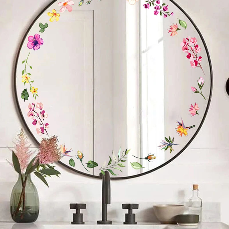 miroir fleur multicolore classique deco salle bains chambre filles acrylique beige doré opacité
