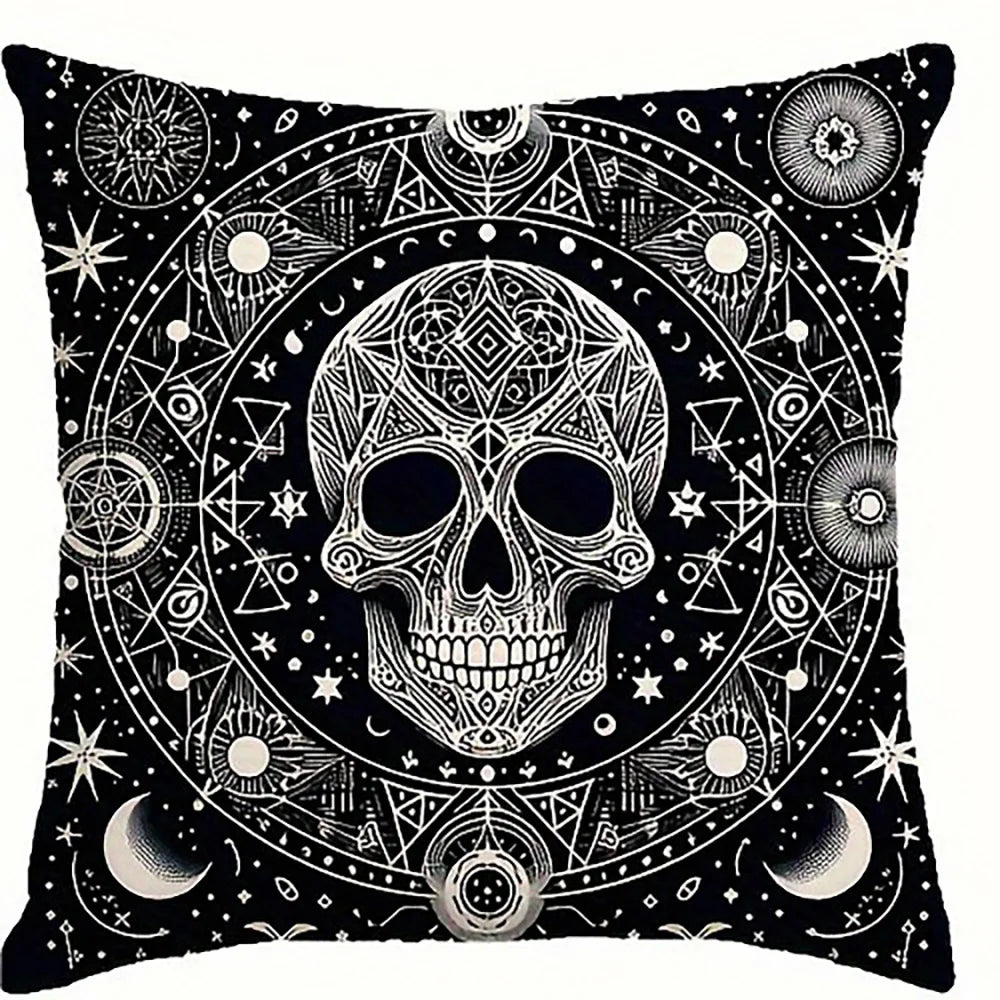 taies d'oreiller gothiques crânes étoiles noires blanches maison lit 45x45cm polyester peachskin