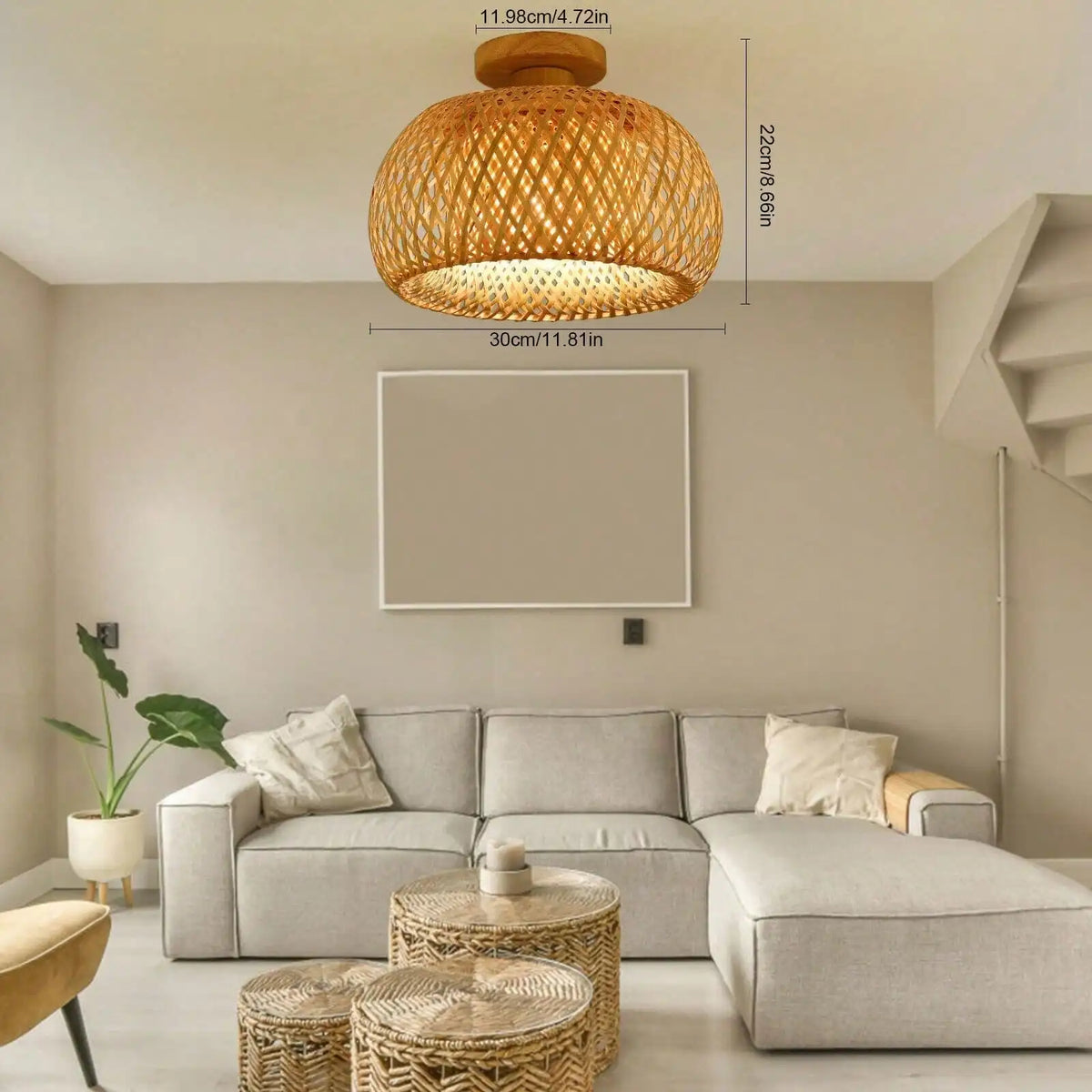 lampe suspendue tissage bambou naturelle moderne rustique 30cm 38cm lumière chaude blanc