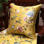 coussin carré motif floral oiseaux vert satiné salon chambre coucher nouvelle décoration chinoise
