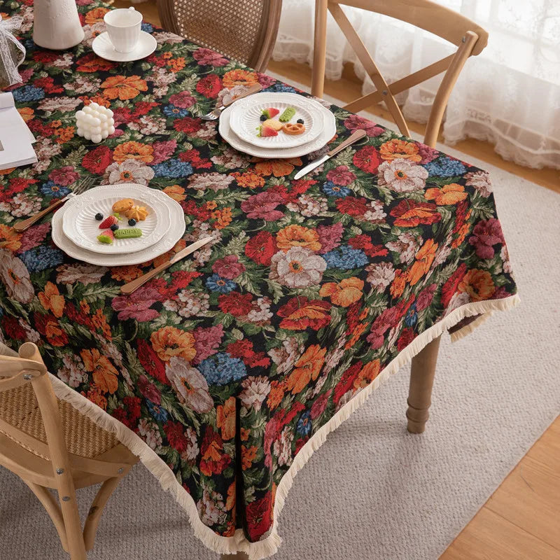 nappe table basse imperméable huile fleurs feuilles vintage multicolore rouge orange verte bleue