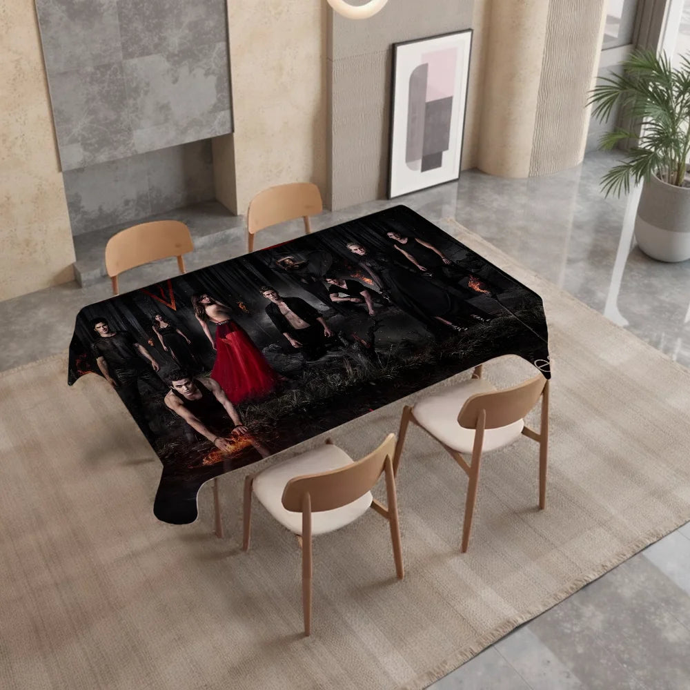nappe table rectangulaire imperméable motif serie vampire noir rouge fête mariage banquet