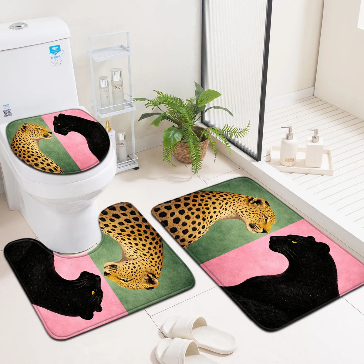 tapis bain anti dérapants léopard vert rose noir moderne respectueux environnement pièces