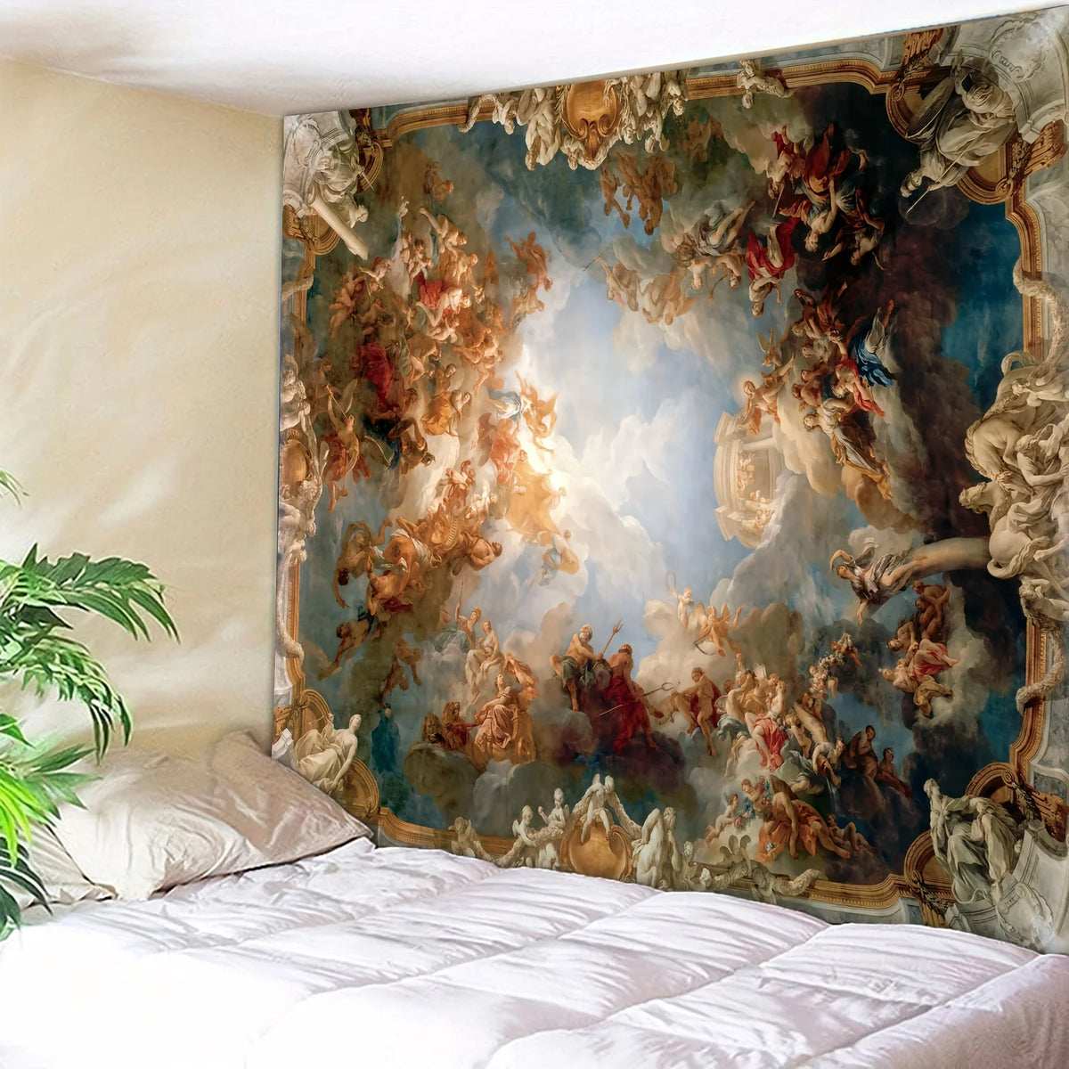 tapisserie murale baroque bleu or scène nuageuse figures humaines occasion mariage anniversaire festive