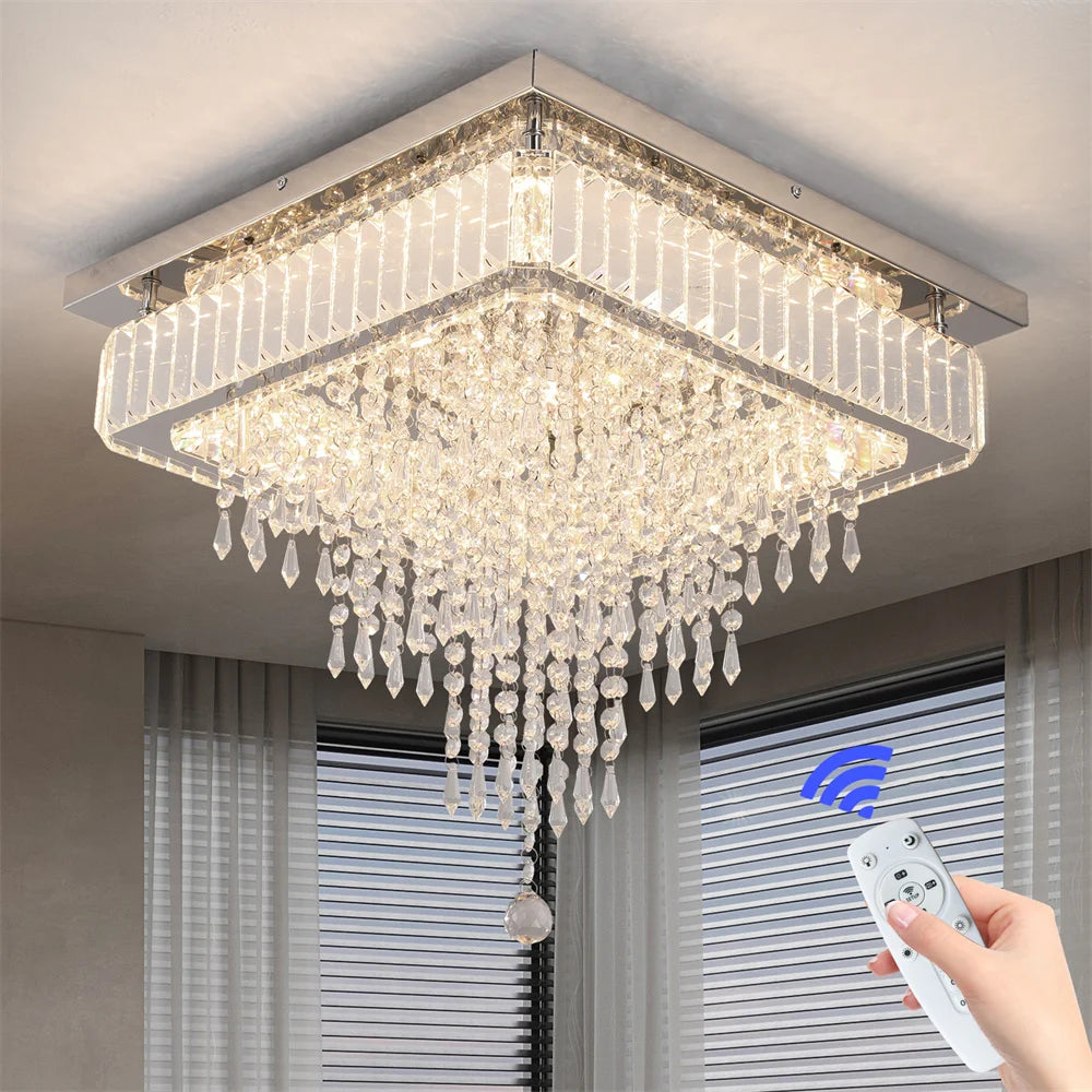 lustre suspendu cristal moderne led blanc transparent télécommande salon salle manger
