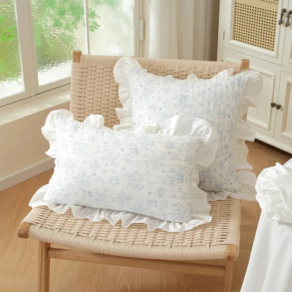 coussins décoratifs fleur vintage blanc rose bleu patchwork maison lit sofa