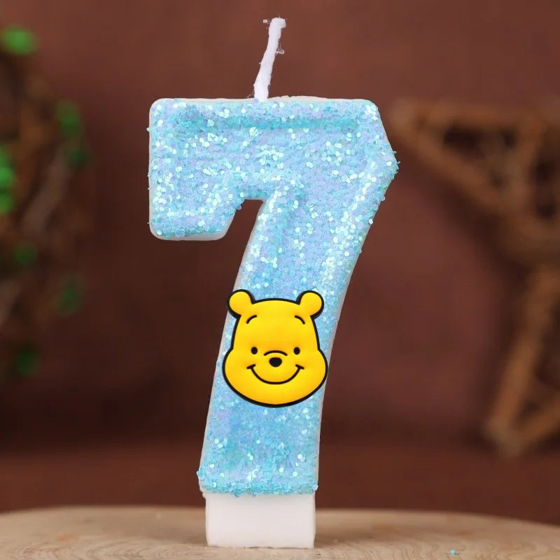 bougies numériques pailletées winnie ourson anniversaire enfant bleu jaune
