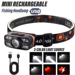lampe frontale rechargeable led noir orange six modes clip moderne pratique camping pêcheextérieurusbcharger