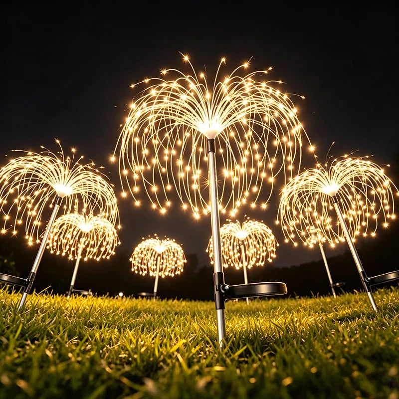 lumière solaire feu d'artifice doré moderne extérieure scintillante jardin pieds métalliques led filigrane opacité