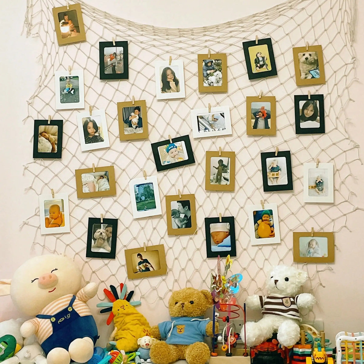 décoration murale filet pêche bois clips photos encadrées étoiles mer coquillages beige clair rustique