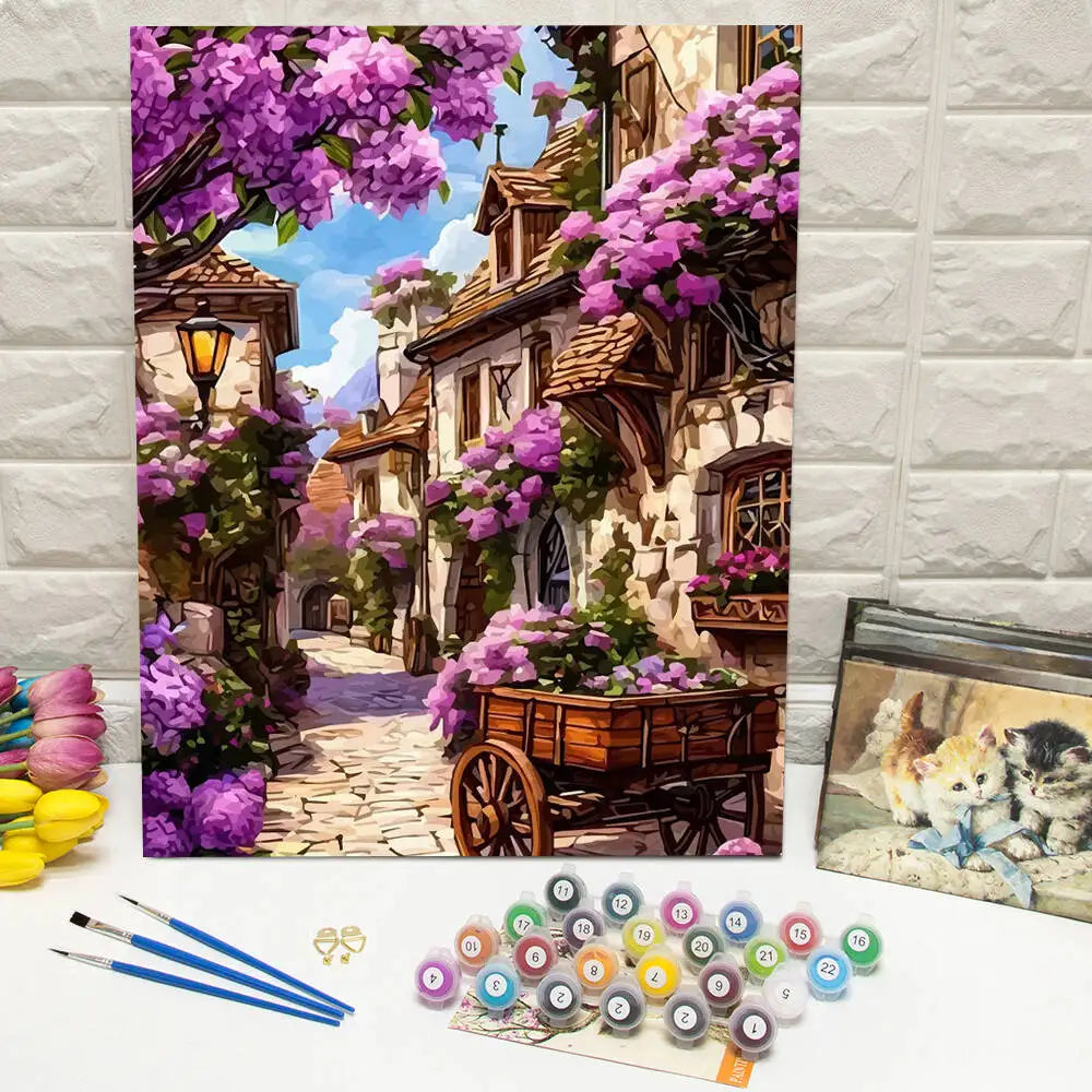 peinture numéro paysage fleurs maison toile adultes débutants crafts supplies